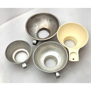 Lot of 4 Vintage Aluminum Canning Funnels Wide Mouth Kitchen Preserving Funnels
